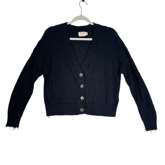 Nation LTD Cardigan Sweater Womens XS Black Distressed Swiss Dot Knit V Neck LA - Picture 1 of 11